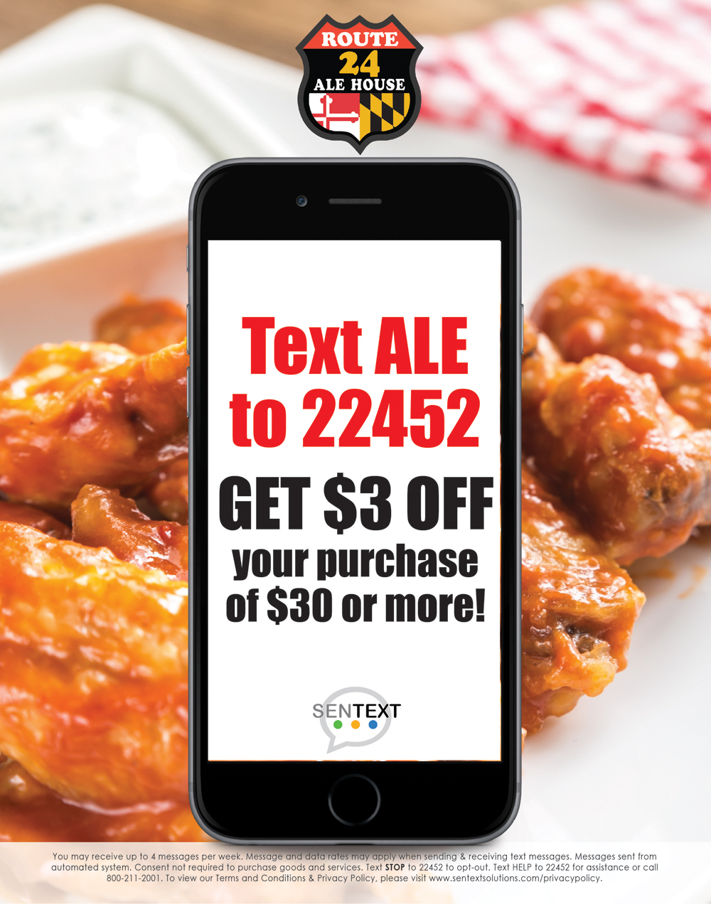 Text ALE to 22452 GET $3 OFF your purchase of $30 or more!